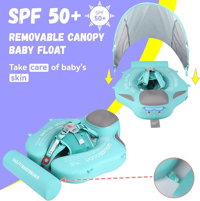 GENTEACO Mambobaby Baby Swim Float with Canopy Non-Inflatable Infant Pool Float with Tail 3-24 Months Avoid Flip Solid Skin-Friendly Material for Toddler Boys Girls - Image 3